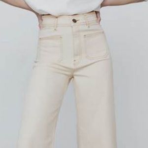 Zara Cream Wide Leg High-Rise Jeans